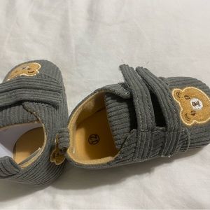 Gray and Yellow Baby Walker Shoes with Velcro Strap